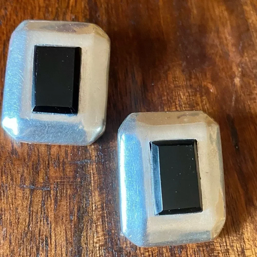 Vintage 925 silver & onyx clip earrings